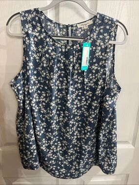 Monteau Navy Blue Floral Sleeveless Top